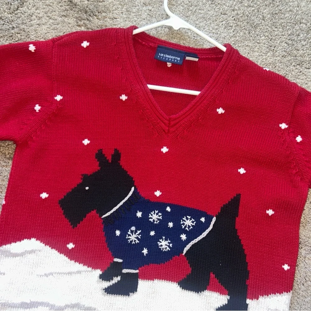 Liz Claiborne Red Sweater with Dog Design - Picture 2 of 4